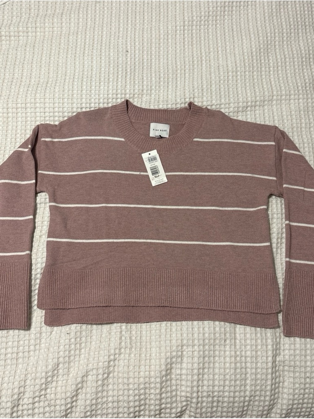 Pink Rose Dusty Rose Striped Crewneck Sweater